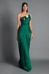 Buy_Amit Aggarwal_Green Crinkled Chiffon Metallic Draped Bandeau Gown _at_Aza_Fashions