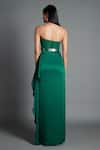 Shop_Amit Aggarwal_Green Crinkled Chiffon Metallic Draped Bandeau Gown _at_Aza_Fashions