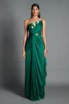 Amit Aggarwal_Green Crinkled Chiffon Metallic Draped Bandeau Gown_Online_at_Aza_Fashions