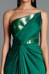 Buy_Amit Aggarwal_Green Crinkled Chiffon Metallic Draped Bandeau Gown _Online_at_Aza_Fashions