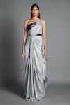 Amit Aggarwal Grey Crinkled Chiffon, Satin Lycra Metallic Draped Bandeau Gown Online at Aza Fashions Amit Aggarwal_Grey Crinkled Chiffon, Satin Lycra Metallic Draped Bandeau Gown _Online_at_Aza_Fashions