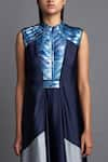 Buy_Amit Aggarwal_Blue Chiffon Marble Mandarin Collar Metallic Pattern Dress  _Online_at_Aza_Fashions