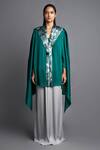 Amit Aggarwal_Green Chiffon Handwoven Metallic Panelled Cape_Online_at_Aza_Fashions