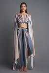 Amit Aggarwal_Multi Color Chiffon Plain Boat Cape Top And Draped Pant Set  _Online_at_Aza_Fashions