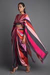 Buy_Amit Aggarwal_Pink Chiffon Plain Boat Colorblock Cape And Draped Pant Set  _Online_at_Aza_Fashions