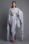 Buy_Amit Aggarwal_Grey Chiffon Boat Metallic Top And Draped Skirt Set _at_Aza_Fashions