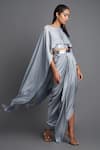 Amit Aggarwal_Grey Chiffon Metallic Top And Draped Skirt Set_Online_at_Aza_Fashions