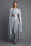 Shop_Amit Aggarwal_Grey Chiffon Metallic Top And Draped Skirt Set_Online_at_Aza_Fashions