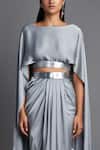 Amit Aggarwal_Grey Chiffon Metallic Top And Draped Skirt Set_at_Aza_Fashions