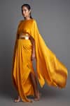 Buy_Amit Aggarwal_Yellow Chiffon Cape Top And Draped Skirt Set_Online_at_Aza_Fashions