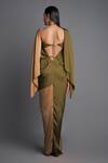 Buy_Amit Aggarwal_Beige Chiffon Plain Halter Draped Dress  _Online_at_Aza_Fashions
