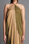 Shop_Amit Aggarwal_Beige Chiffon Plain Halter Draped Dress  _Online_at_Aza_Fashions