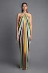 Amit Aggarwal_Multi Color Chiffon Plain Halter Draped Dress _Online_at_Aza_Fashions