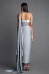 Shop_Amit Aggarwal_Grey Chiffon Plain Sweetheart Neck Pre-draped Saree With Bustier  _at_Aza_Fashions