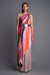 Buy_Amit Aggarwal_Pink Chiffon One Shoulder Asymmetric Draped Top _at_Aza_Fashions