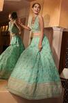 Buy_Sahil Kochhar_Blue Silk Organza V Neck Aakash Bridal Lehenga Set _at_Aza_Fashions