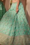 Sahil Kochhar_Blue Silk Organza V Neck Aakash Bridal Lehenga Set _Online_at_Aza_Fashions