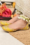 Shop_Coral Haze_Yellow Embroidered Zardozi Juttis _at_Aza_Fashions