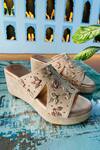 Shop_Shiveen Shiveen_Cream Embroidered Wedge Sandals _at_Aza_Fashions