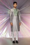 Buy_Amit Aggarwal_Green Fabric Structured Metallic Yoke Kurta  _at_Aza_Fashions