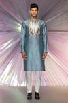 Buy_Amit Aggarwal_Grey Fabric Structured Metallic Yoke Kurta _at_Aza_Fashions