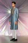 Amit Aggarwal_Grey Fabric Structured Metallic Yoke Kurta _Online_at_Aza_Fashions