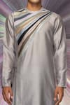 Buy_Amit Aggarwal_Grey Silk Chanderi Striped Metallic Starburst Yoke Kurta  _Online_at_Aza_Fashions