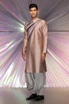 Amit Aggarwal_Pink Silk Chanderi Striped Metallic Starburst Yoke Kurta  _Online_at_Aza_Fashions