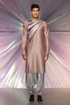 Buy_Amit Aggarwal_Pink Silk Chanderi Striped Metallic Starburst Yoke Kurta  _at_Aza_Fashions