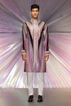 Buy_Amit Aggarwal_Pink Poly Chanderi Striped Starburst Metallic Kurta _at_Aza_Fashions