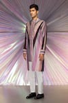 Amit Aggarwal_Pink Poly Chanderi Striped Starburst Metallic Kurta _Online_at_Aza_Fashions