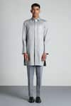 Buy_Amit Aggarwal_Grey Cotton Satin Metallic Longline Shirt _at_Aza_Fashions