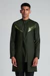 Amit Aggarwal_Green Cotton Satin Metallic Longline Shirt  _Online_at_Aza_Fashions