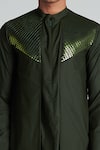 Buy_Amit Aggarwal_Green Cotton Satin Metallic Longline Shirt  _Online_at_Aza_Fashions