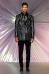 Buy_Amit Aggarwal_Black Silk Embellished Cords Metallic Embroidered Tuxedo And Pant Set _at_Aza_Fashions