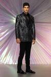 Amit Aggarwal_Black Silk Embellished Cords Metallic Embroidered Tuxedo And Pant Set _Online_at_Aza_Fashions