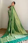 Shop_Devissha_Green Pure Katan Silk Handwoven Paisley Banarasi Saree _Online_at_Aza_Fashions