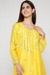 Shop_Bha Sha_Yellow Chanderi, Satin Mirrors Round Neck Embroidered Kurta Set _Online_at_Aza_Fashions