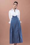 Buy Chillosophy Blue Poplin Straight Collar Pleated Midi Dress at Aza Fashions Buy_Chillosophy_Blue Poplin Straight Collar Pleated Midi Dress_at_Aza_Fashions