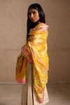 Buy_Priyanka Raajiv_Yellow Border Handwoven Silk Floral, Stripes Aashi Upcycled Patchwork Dupatta _Online_at_Aza_Fashions