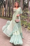 Awigna_Blue Georgette Pre-draped Saree With Corset Blouse_Online_at_Aza_Fashions