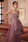 Shop_Sahil Kochhar_Purple Crepe, Organza Square Neck Aatifa Kurta And Sharara Set _at_Aza_Fashions