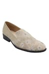 Shop_Veruschka by Payal Kothari_Beige Embroidered Suede Loafers _at_Aza_Fashions