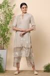 Buy_Kaveri_Beige Linen And Embroidery Butterfly Band Kurta & Pant Set _at_Aza_Fashions