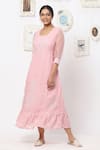 Buy_KAVERI_Pink Linen Applique Pearl Detail Round Midi Dress  _at_Aza_Fashions