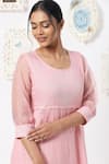 Buy_KAVERI_Pink Linen Applique Pearl Detail Round Midi Dress  _Online_at_Aza_Fashions