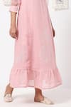 Shop_KAVERI_Pink Linen Applique Pearl Detail Round Midi Dress  _Online_at_Aza_Fashions