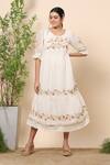 Buy_Kaveri_White Linen Thread Round Midi Dress _at_Aza_Fashions