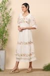 Kaveri_White Linen Thread Round Midi Dress _Online_at_Aza_Fashions