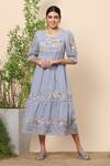 Buy_Kaveri_Blue Linen Thread Round Midi Dress _at_Aza_Fashions